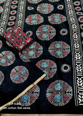 Black poly ajrakh cotton saree.